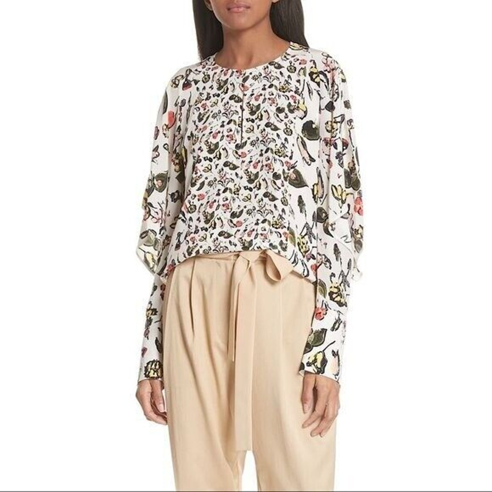 Grey Jason Wu Painterly Floral Print Silk Top Size 2 New With Tags
